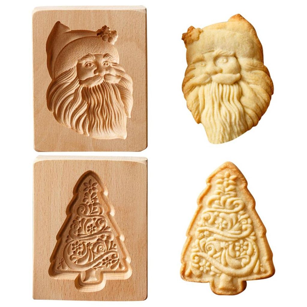 Weihnachts-Keksformen 2er-Pack, 3D Holzbackformen, DIY Produktbild 