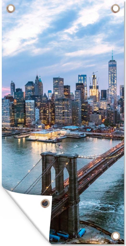 MuchoWow 30x60 cm Outdoor-Poster Gartendeko Sichtschutz Garten Poster für den Garten New York - Brooklyn Bridge - Boot