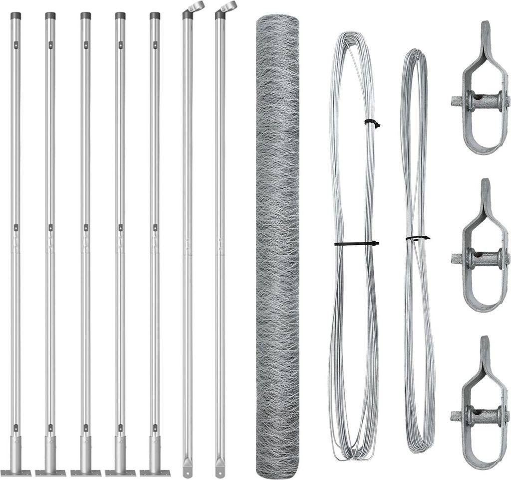 Möbel Sechseckzaun 1.4x10 m galvanisierter Stahl, Zaunpfosten mit Fußplatten 7 Stück Ø32mm 78,5cm galvanisierter Stahl - Zaunzubehör 3353773