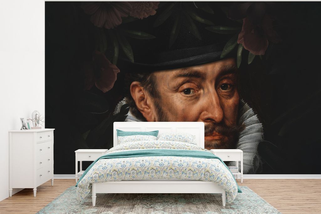 MuchoWow Fototapete für Wohnzimmer oder Schlafzimmer Wandtapete Vinyl Motivtapete Wilhelm von Oranien - Adriaen Thomasz - Blumen - 350x260 cm - ...