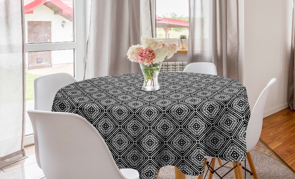 ABAKUHAUS Boho Runde Tischdecke, Oriental marokkanische Volkskunst, Kreis Tischdecke Abdeckung für Esszimmer Küche Dekoration, 150 cm, Schwarz un...