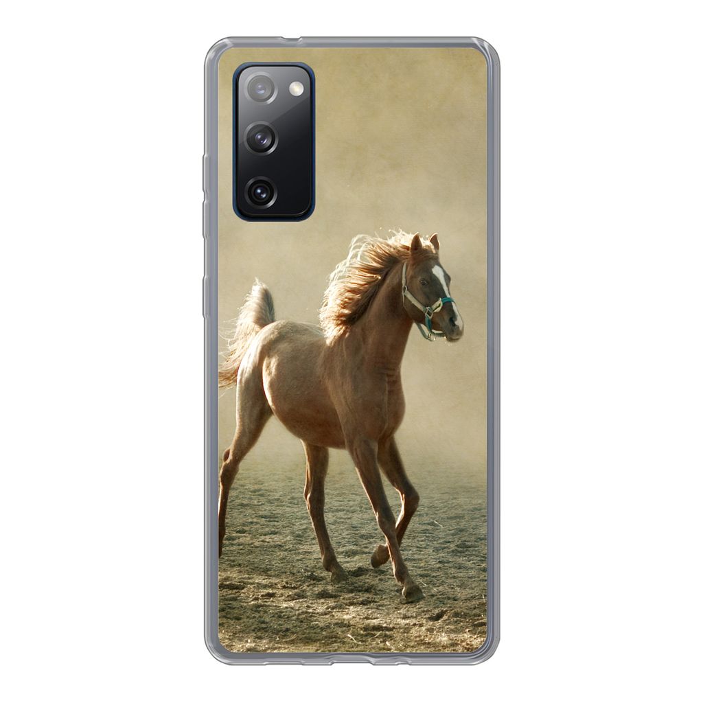 MuchoWow Handyhülle Schutzhülle Hülle für Samsung Galaxy S20 FE Pferd - Sand - Nebel Silikon Softcase Handy Hülle - Abdeckung