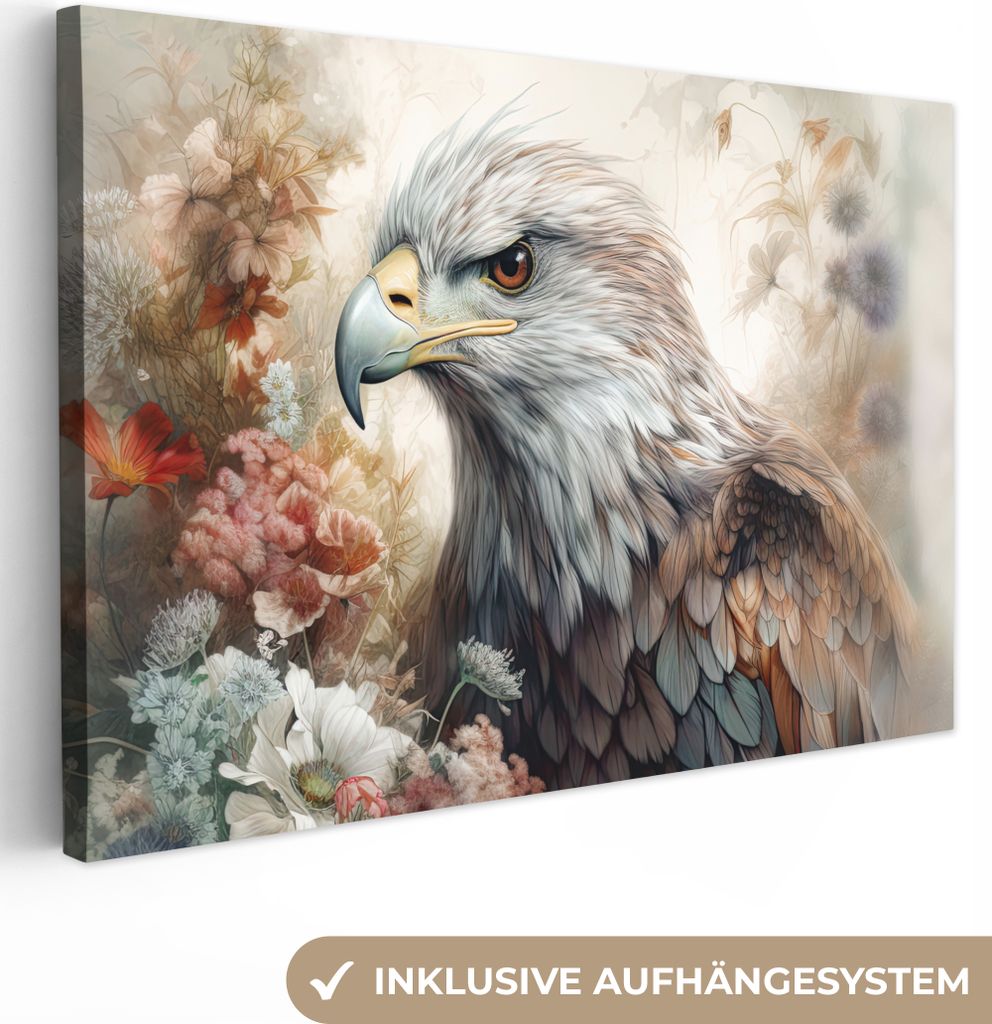 OneMillionCanvasses - Leinwandbilder - 140x90 cm, Adler - Adler - Vogel - Blumen - Natur, Wandbilder Kunstdruck Wanddekoration - Foto auf Leinwan...