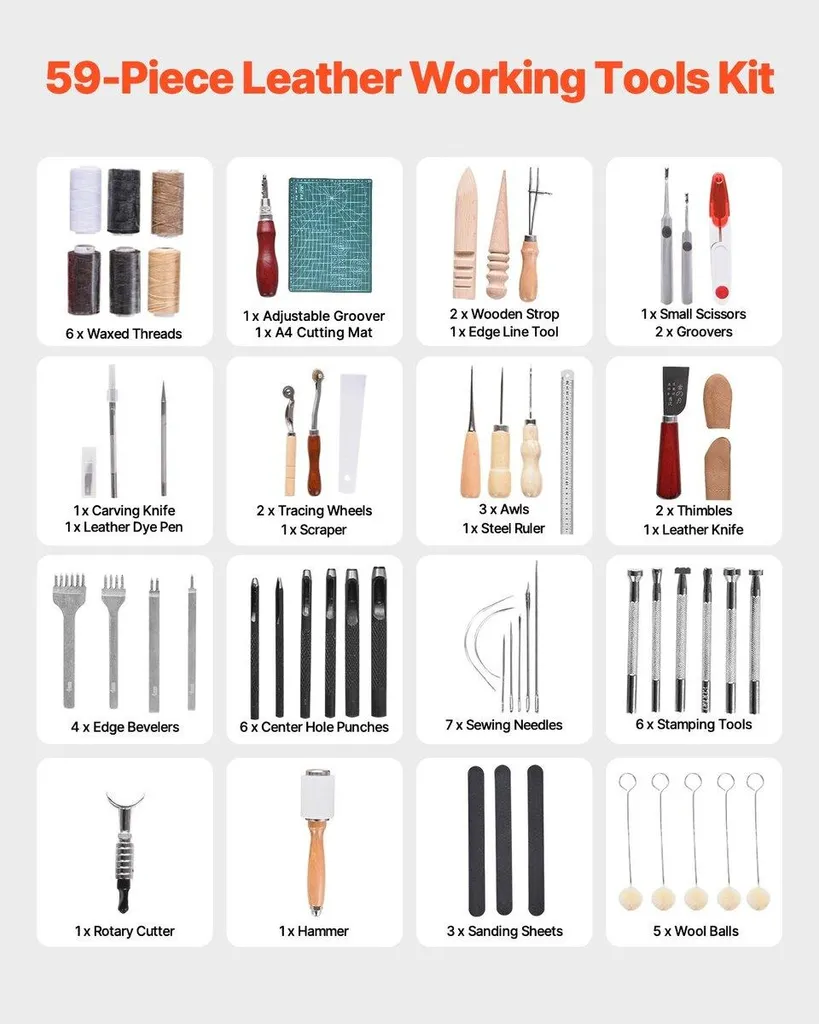 Set complet de maroquinerie 59 accessoires pour artisanat et couture cuir - 2