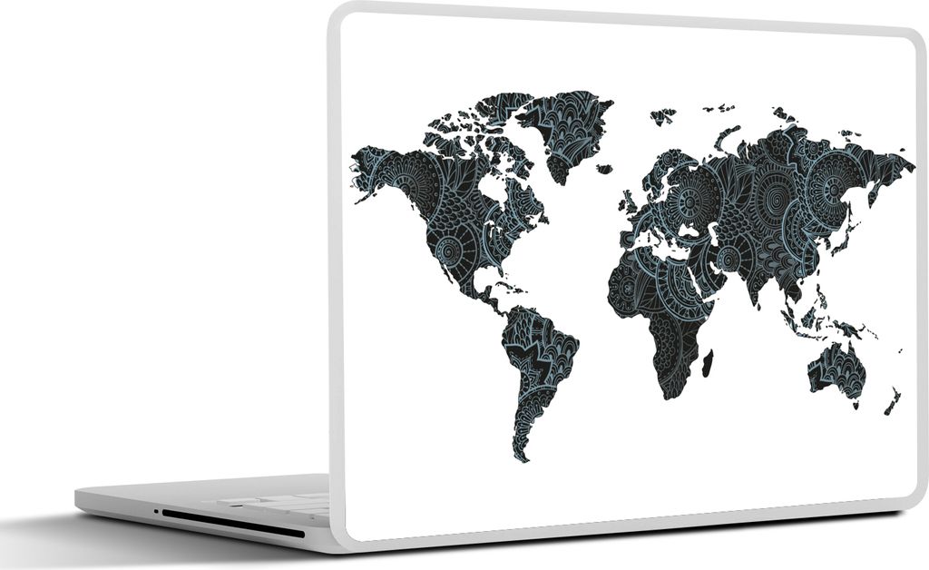 MuchoWow Laptop Aufkleber Sticker Cover Weltkarte - Mandala - Blau - Kind - Junge - Mädchen 36.5x27.5 cm - Laptop-Sticker