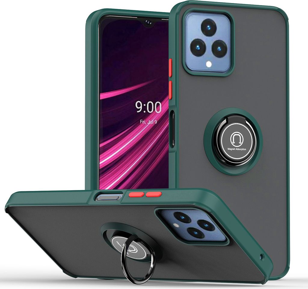 T-Mobile REVVL 6 Hülle, Ring Halter Ständer Matte Transluzent TPU Rahmen Stoßfest Schutzhülle für T-Mobile REVVL 6 dunkelgrün