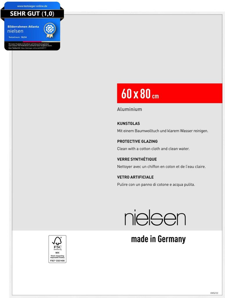 nielsen Aluminium Bilderrahmen Atlanta, 60 x 80 cm, Weiß matt