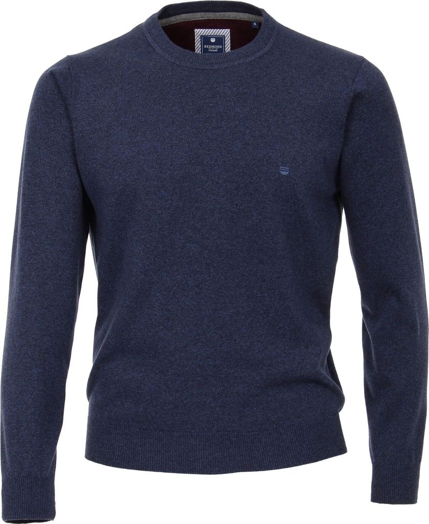 REDMOND Casual Herren Pullover Langarm Rundhals Regular Fit Baumwolle Blau meliert M