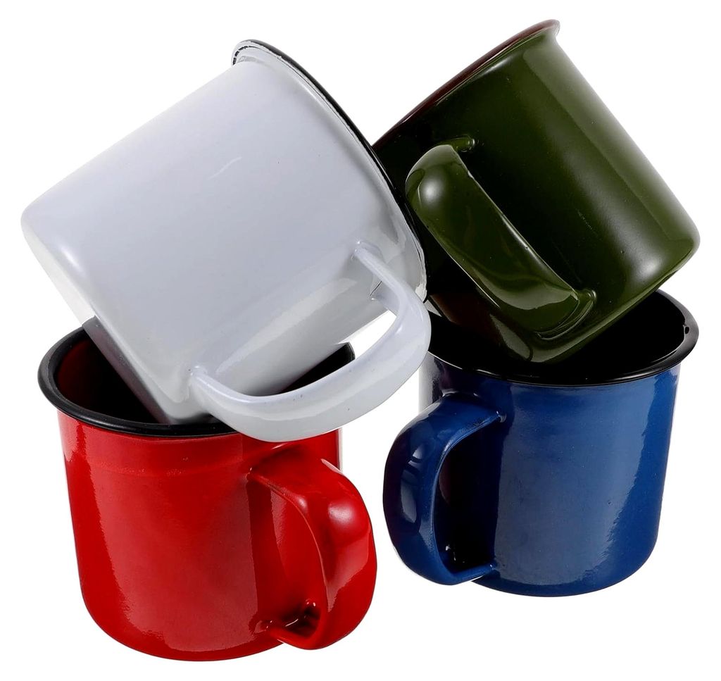 Kleine Emaille Tassen 4 Stück Farblich Sortierte Retro Becher mit Henkel Robust und Hitzebeständig Geeignet für Kaffee Tee und Outdoor Gebrauch