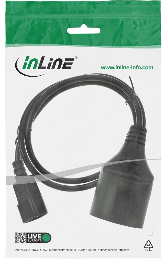 InLine Netz Adapter Kabel, Kaltgeräte C14 auf Schutzkontakt Produktbild 