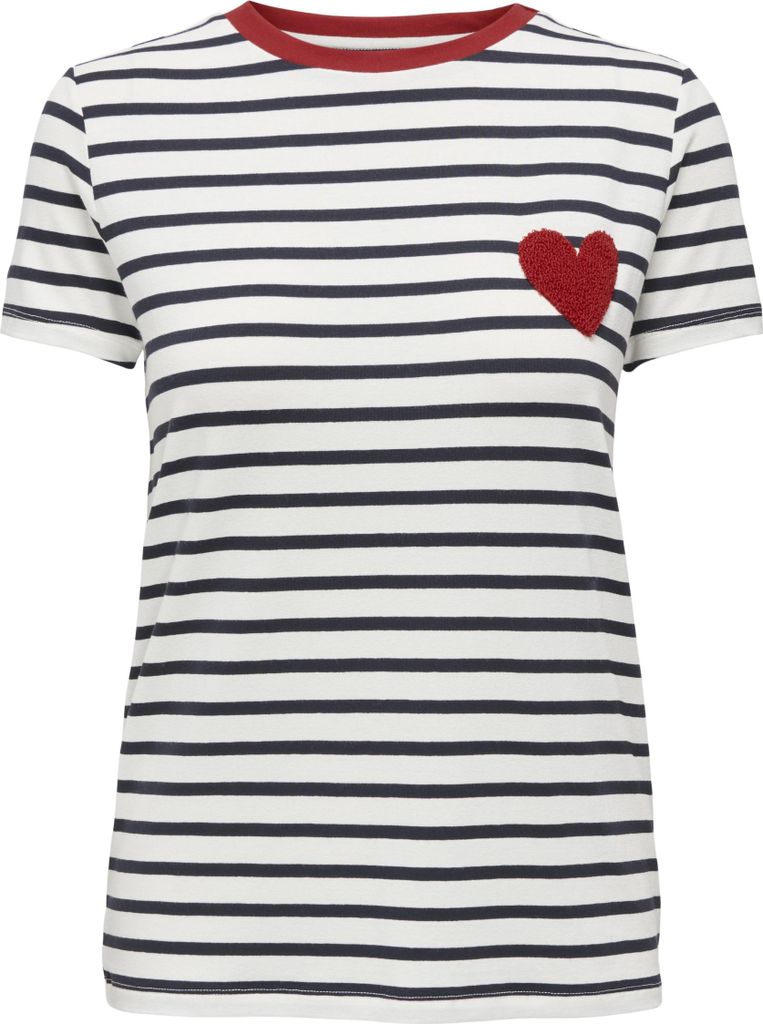ONLY Gestreiftes T-Shirt mit Herzmotiv und Rundhalsausschnitt Größe: L