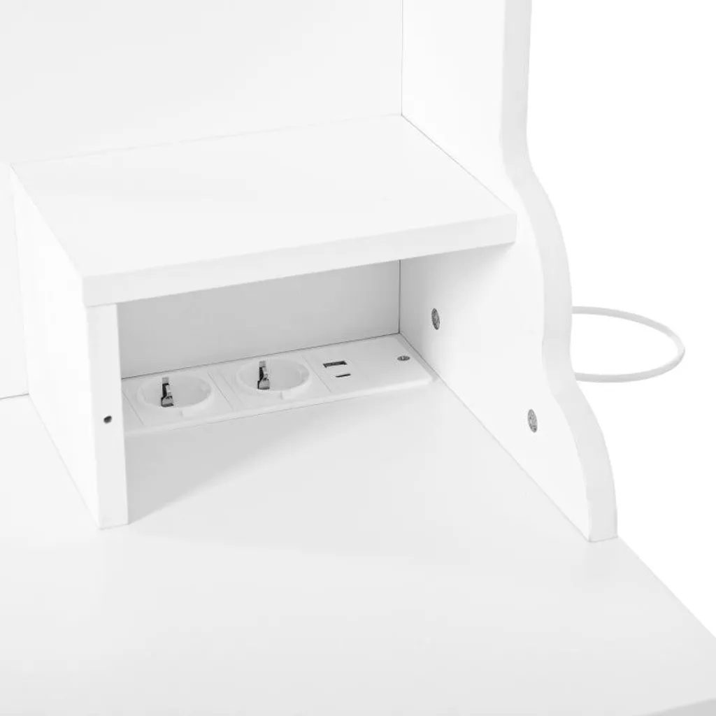 Grande coiffeuse avec éclairage LED réglable et prises, blanche - Modèle XL - 16
