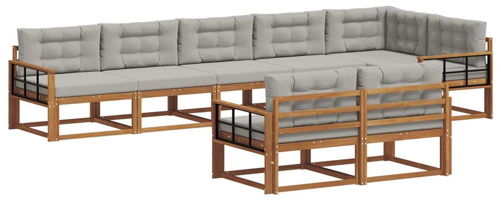 Saisonschlussverkauf -Outdoor-Sofa garnitur moderne - Balkonmöbel/Gartenlounge-Set - robust und langlebig - mit Kissen 8 pcs Natürlich und Hellgr...