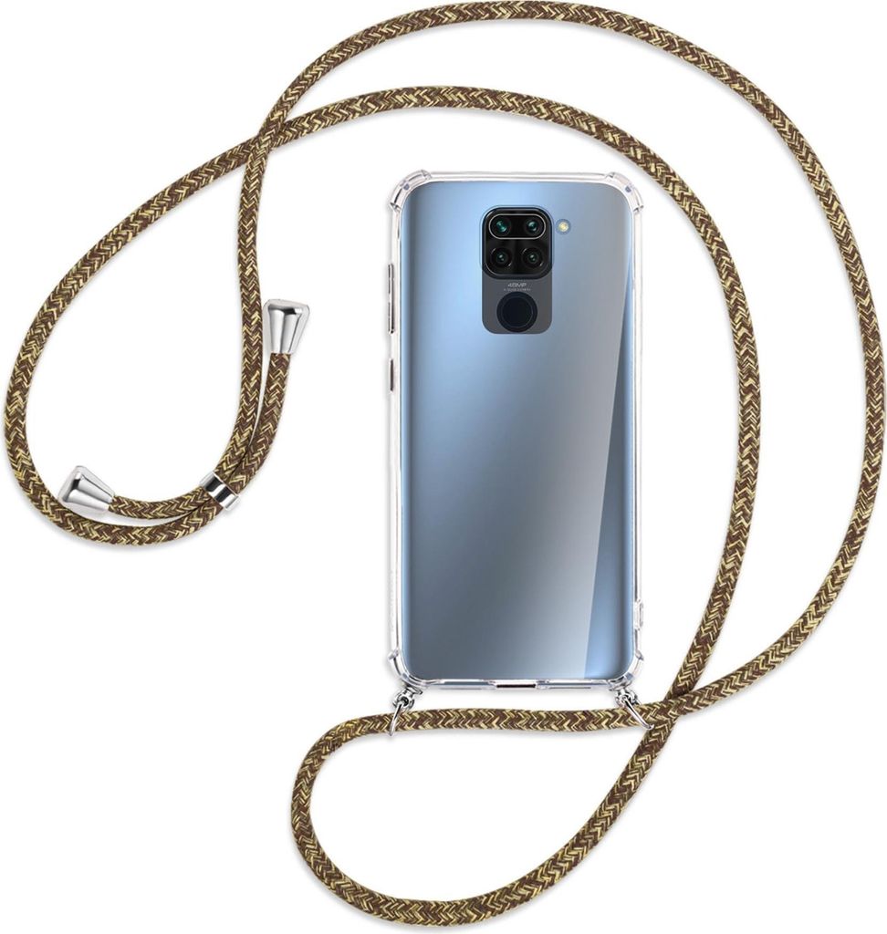 Handykette Backcover-Schutzhülle mit Band (Metall silberfarben) für Xiaomi Redmi Note 9 / 10X 4G - braun+beige