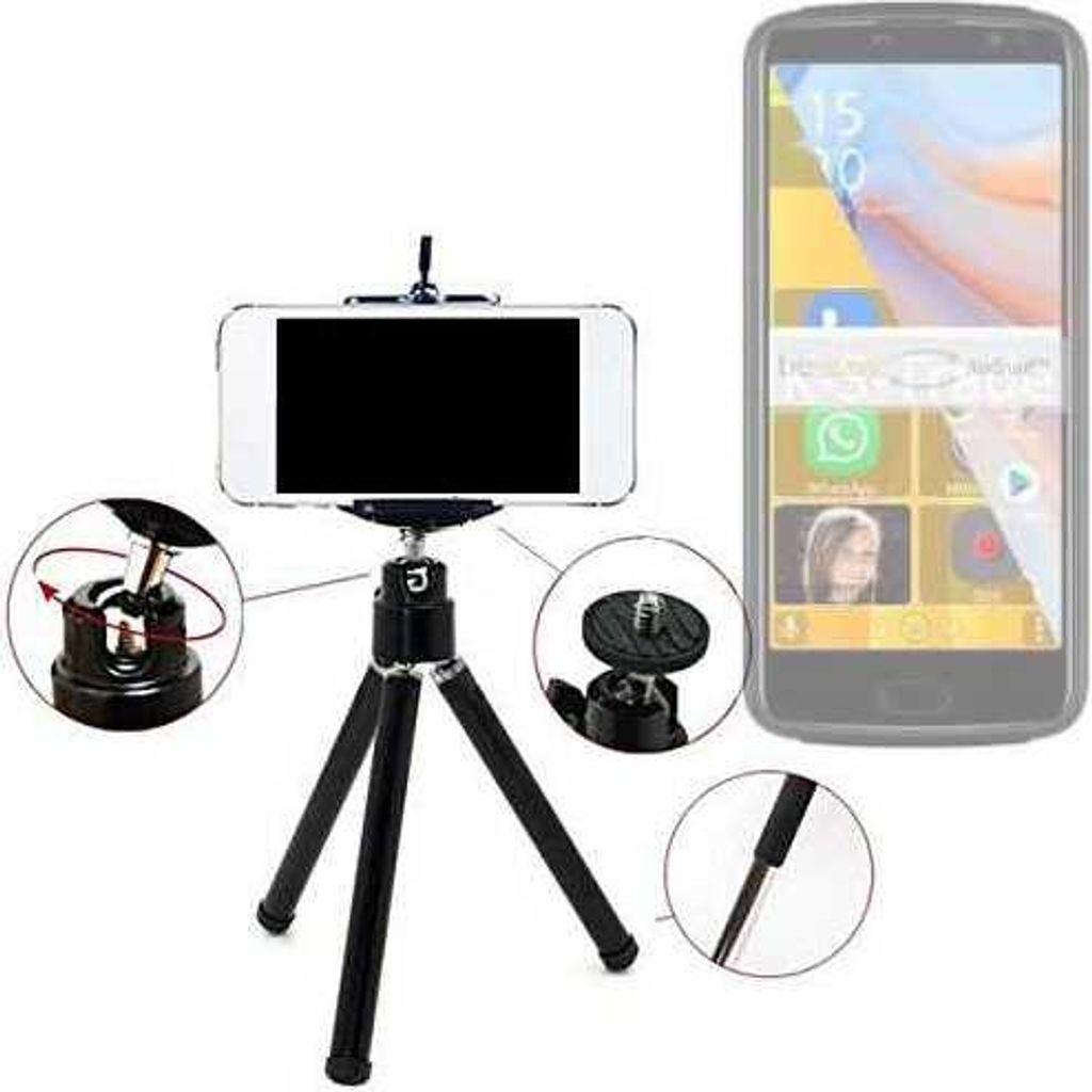 K-S-Trade Smartphone Stativ Dreibein kompatibel mit Bea-fon M7 Lite Tripod aus Aluminium Klemmstativ Stativ Adapter für Mobiltelefone schwarz 1x