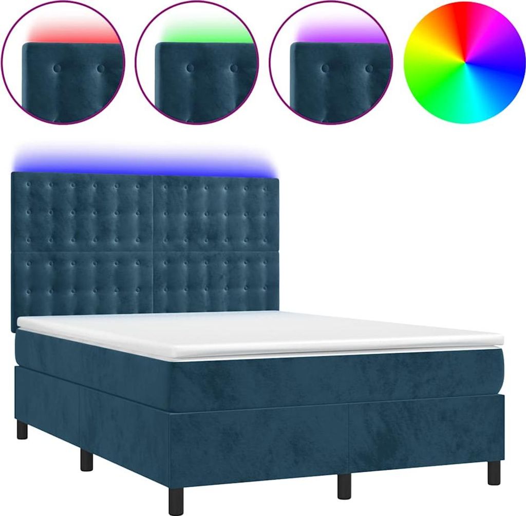 vidaXL Boxspringbett mit Matratze & LED Dunkelblau 140x190 cm Samt