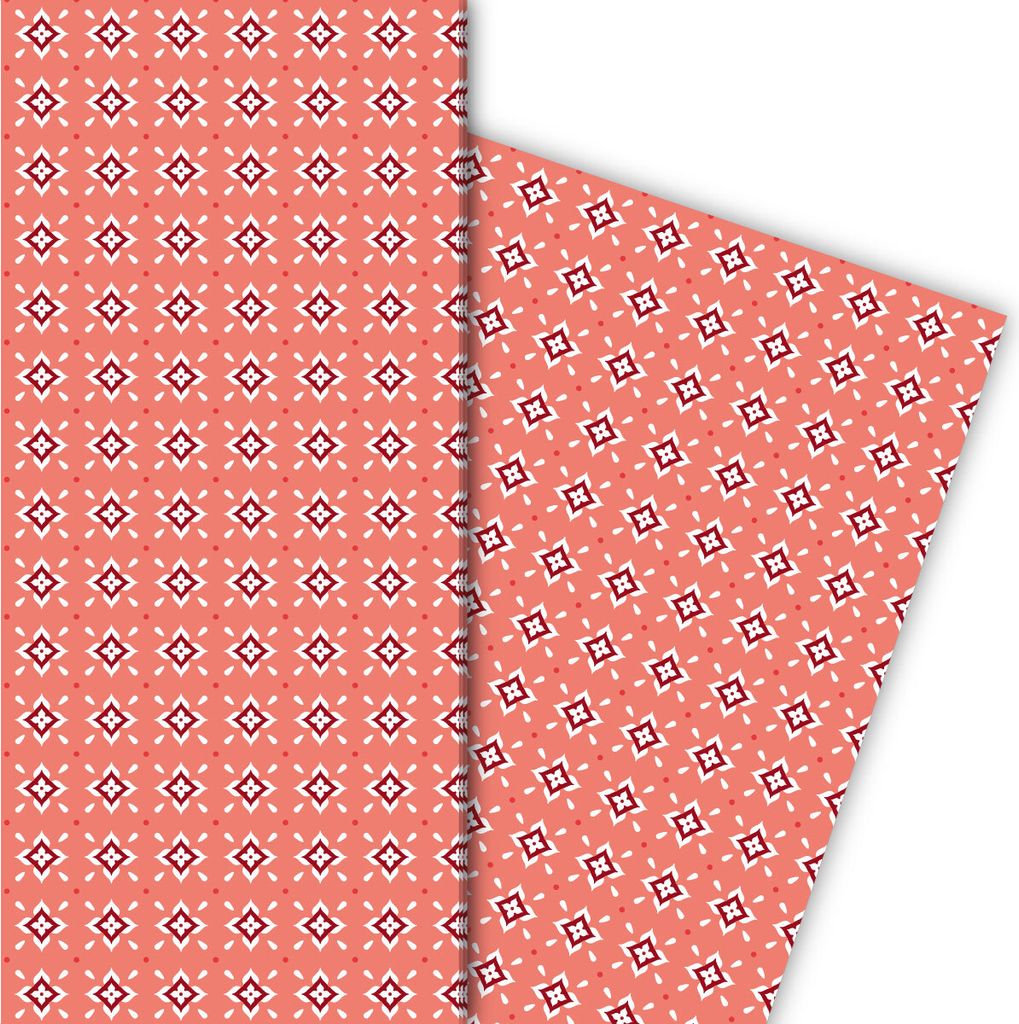 Grafisches Geschenkpapier mit kleinem Rauten Muster in rot - G6409, 32 x 48cm