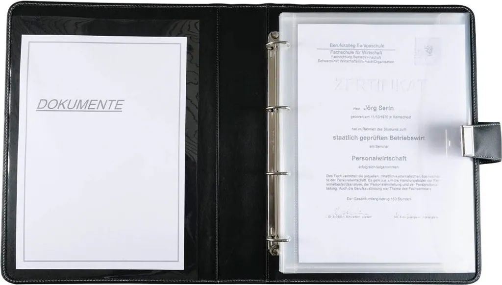 Porte-documents A4 Noir en Simili Cuir avec Fermeture Bouton Pression