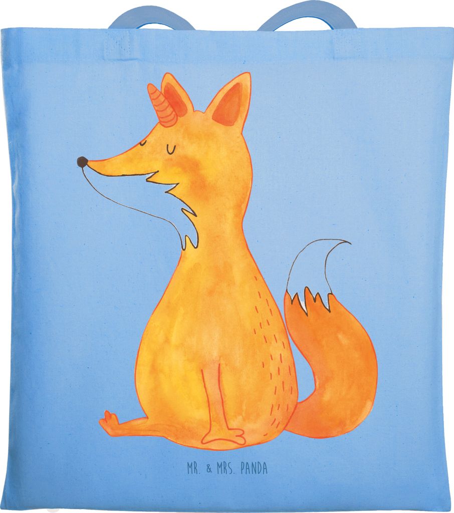 Mr. & Mrs. Panda Shopping Tasche Einhorn Wunsch - Sky Blue - Geschenk, Einkaufstasche, Fuchshörnchen, Fuchs, Laptoptasche, Tote Bag, Unicorns, Sch...