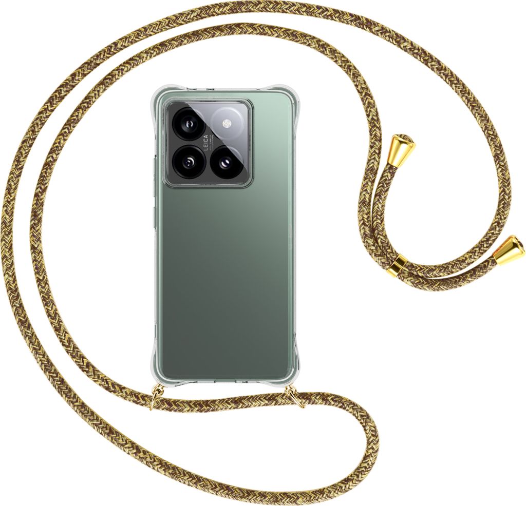 Handykette Backcover-Schutzhülle mit Band (Metall goldfarben) für Xiaomi 14T Pro 5G - braun+beige