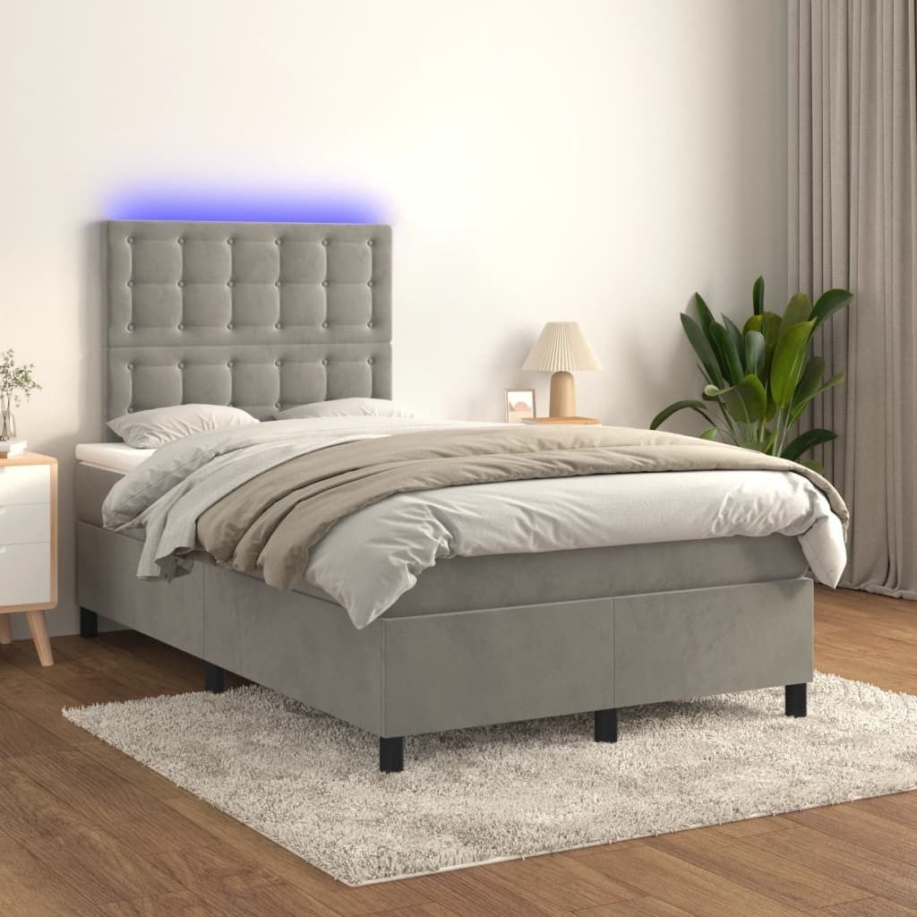 "2026 Promotion" Boxspringbett mit Matratze - & LED - Hellgrau 120x200 cm - Samt - Polsterbett CC7743