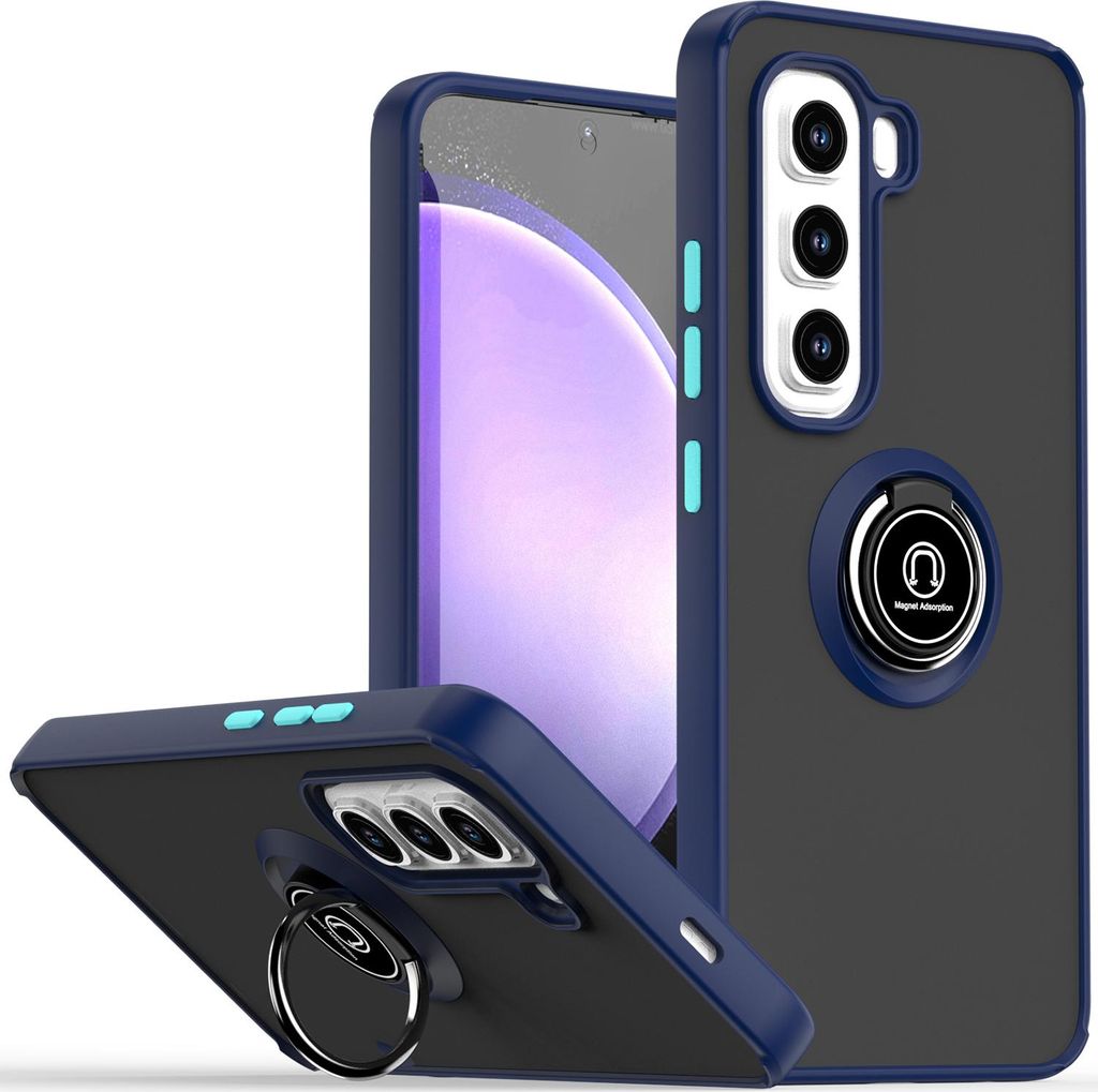 Hülle für Infinix Hot 50 Pro 4G Matte Transluzent TPU Stoßfest Schutzhülle mit Ring Halter Ständer Blau