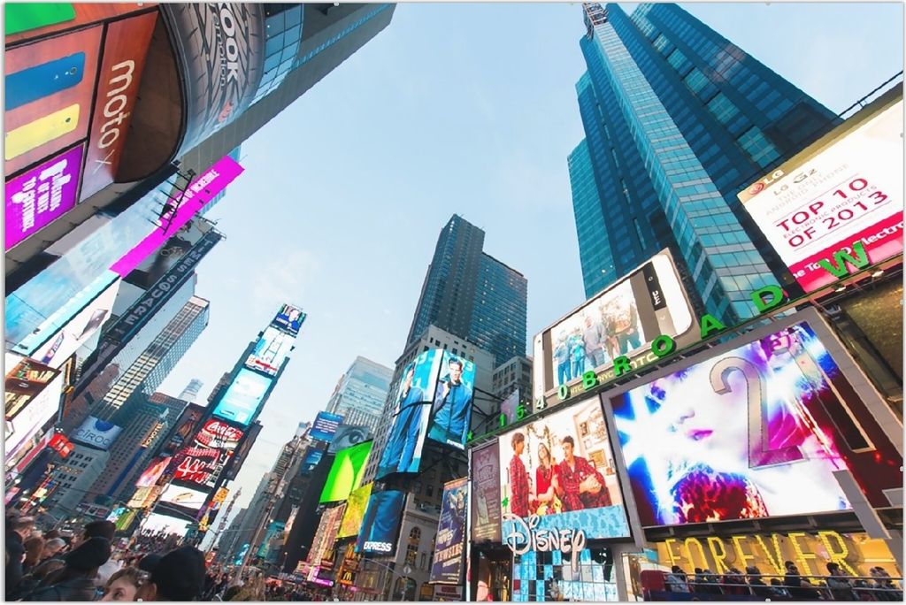 Wallario Wandbild Times Square in New York, Größe: 61 x 91,5 cm, Poster mit rahmenlosen Bildhalter