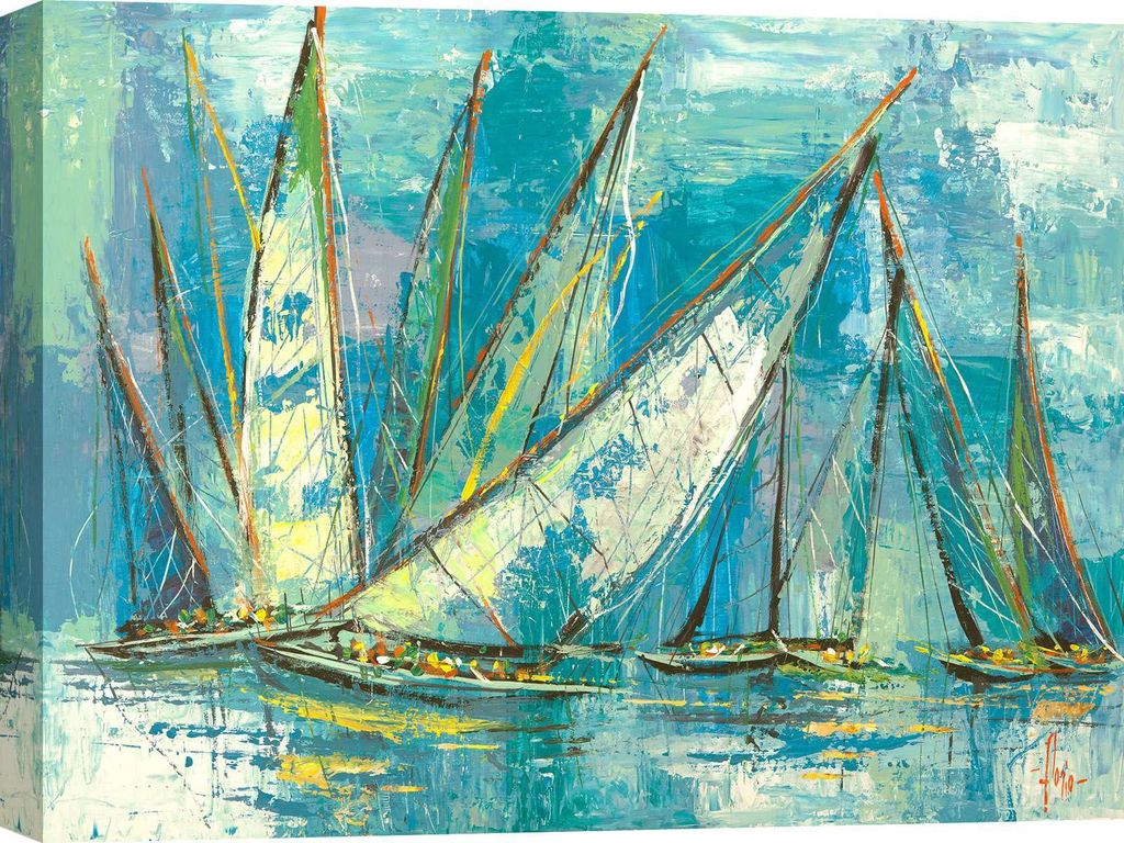 Leinwandbild mit Segelbooten - Luigi Florio, Segel in Aquamarin - 120x90 cm