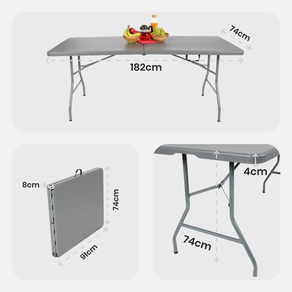 Table de jardin pliante 182 cm anthracite pour buffet et réception 8 pers - 10