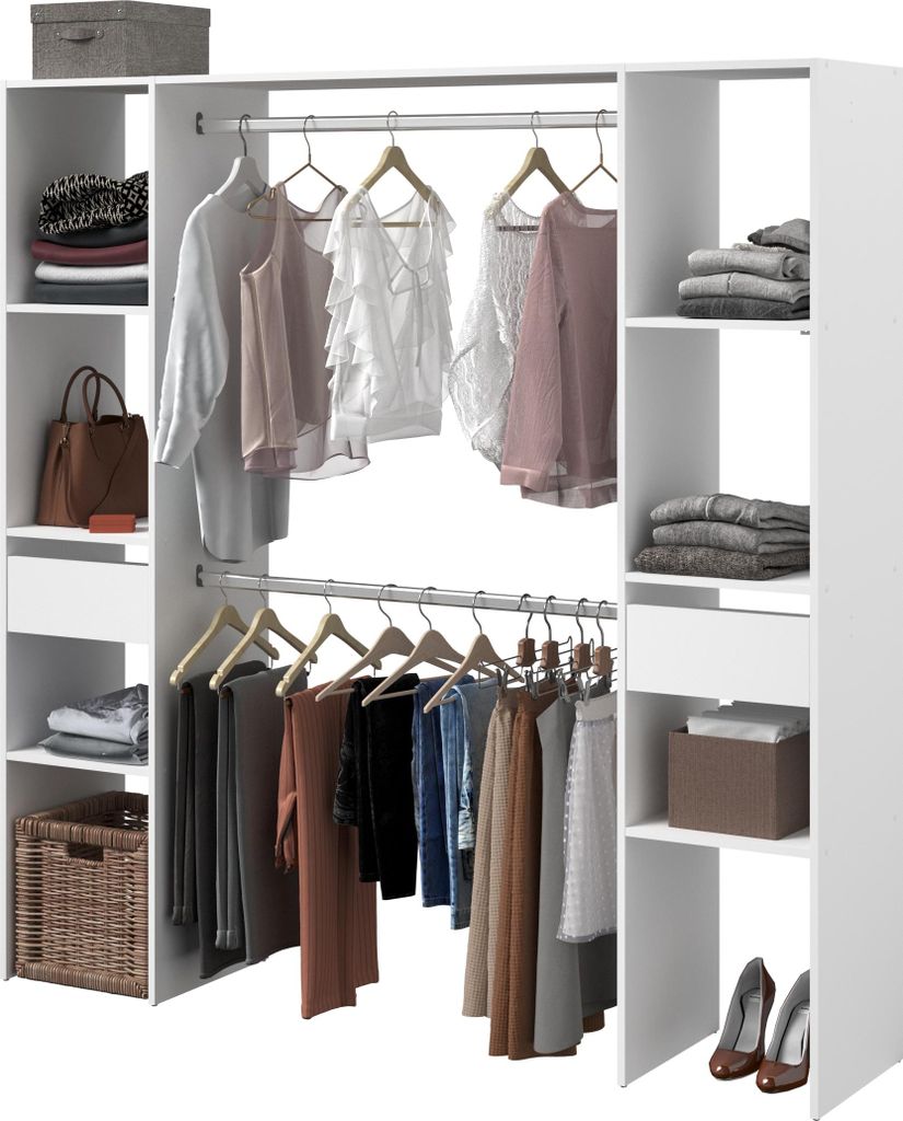 Parisot Combi 3 – Kleiderschrank 176 cm Weiß mit Vorhang, 2 Produktbild 