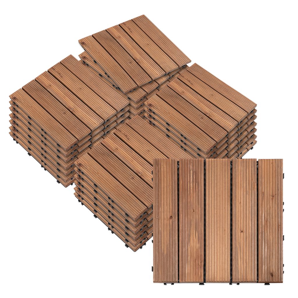 Outsunny 27er-Set Holzfliesen 30x30 cm mit einer Fläche von 2,43 m², Klick-Systemfliesen für Balkon, Terrasse, Garten, Braun