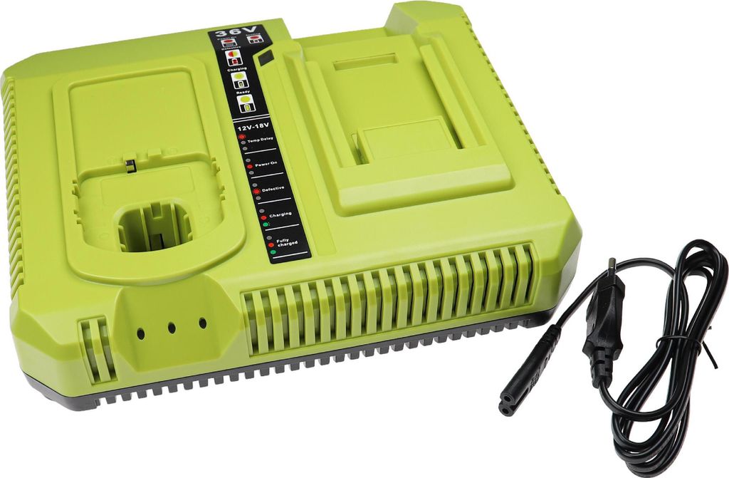 vhbw Dual-Ladegerät kompatibel mit Ryobi 40V VAC ATTACK Leaf Mulcher, 40V Lithium Brushless Werkzeug / Rasenmäher Ni-Cd, NiMH, Li-Ion-Akkus, 12 V