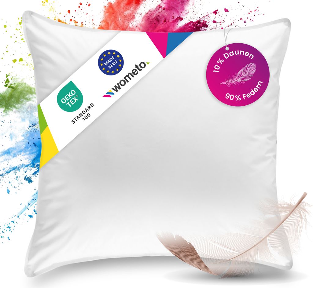 wometo "premium-line" Kopfkissen Federkissen 90% Federn 10% Daunen 80x80 - 1200g OEKO-TEX Füllkissen Bezug Baumwolle Paspel weiß / Innenkissen / ...