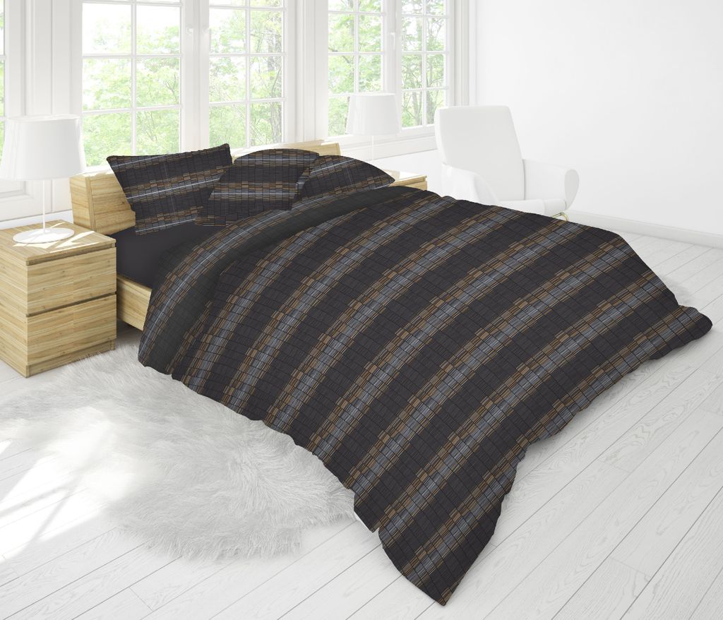 P.K. Collection Bettwäsche Satin - Streifen, anthrazit, braun, grau 135 x 200 cm Streifen, anthrazit, grau, braun