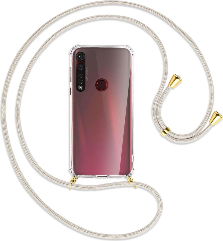 Handykette Backcover-Schutzhülle mit Band (Metall goldfarben) für Motorola Moto G8 Plus - broken white