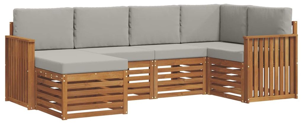 vidaXL Ecksofa Set 6 pcs Natürlich und Hellgrau Massivholz Akazie