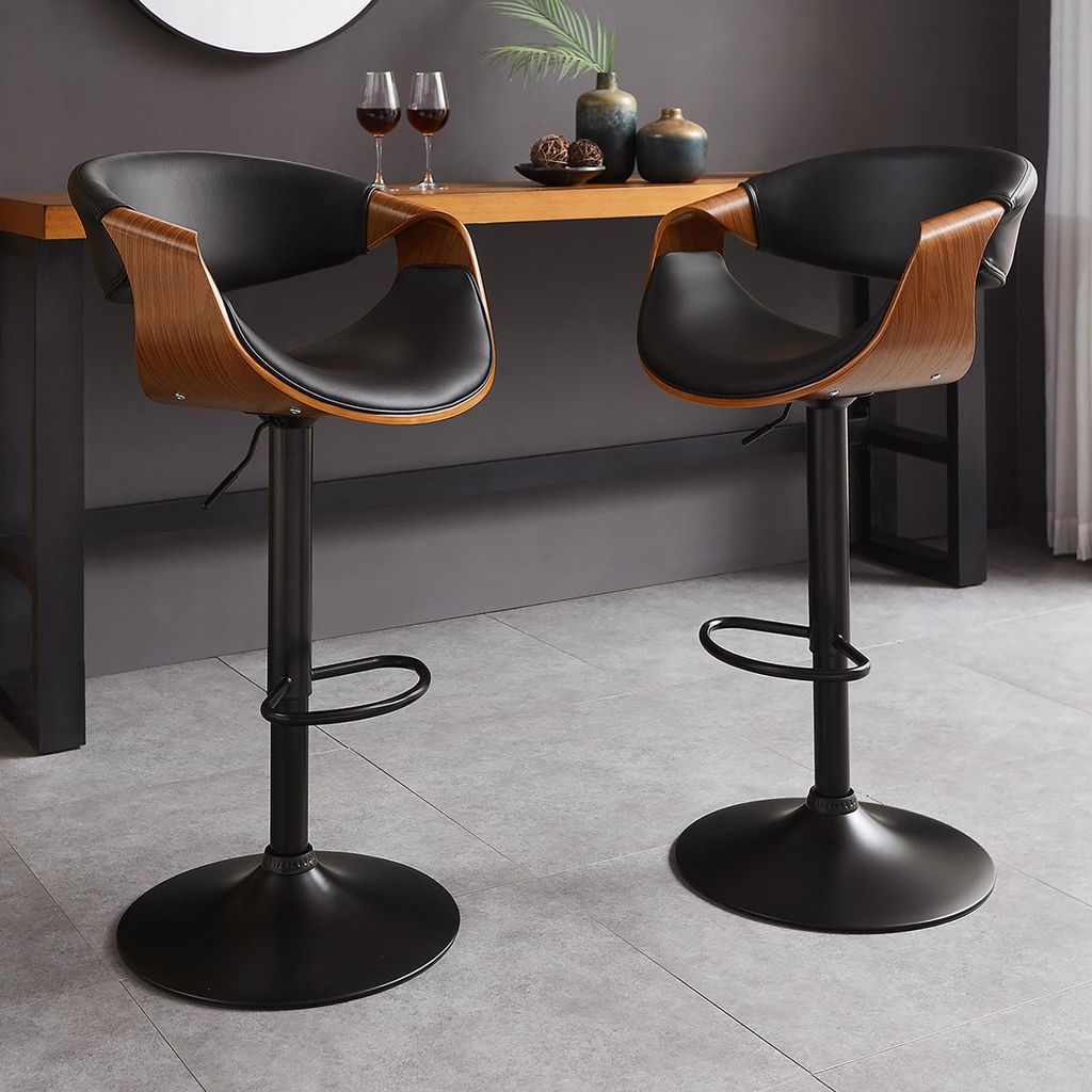 riess-ambiente Höhenverstellbarer Barhocker ORGANIC schwarz Kunstleder natur Walnuss mit Armlehne Barstuhl Tresenhocker Tresenstuhl