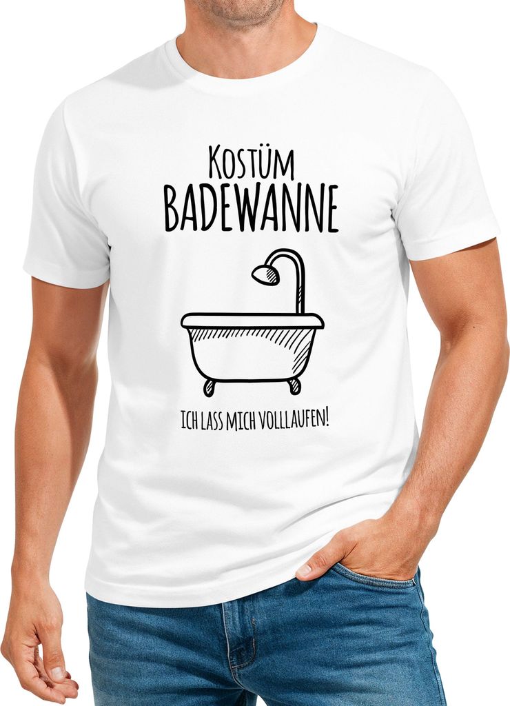 Herren T-Shirt Fasching Last Minute Kostüm Badewanne für Faschingsmuffel Ich lass mich volllaufen Spruch Verkleidung Faschingssshirt Moonworks
