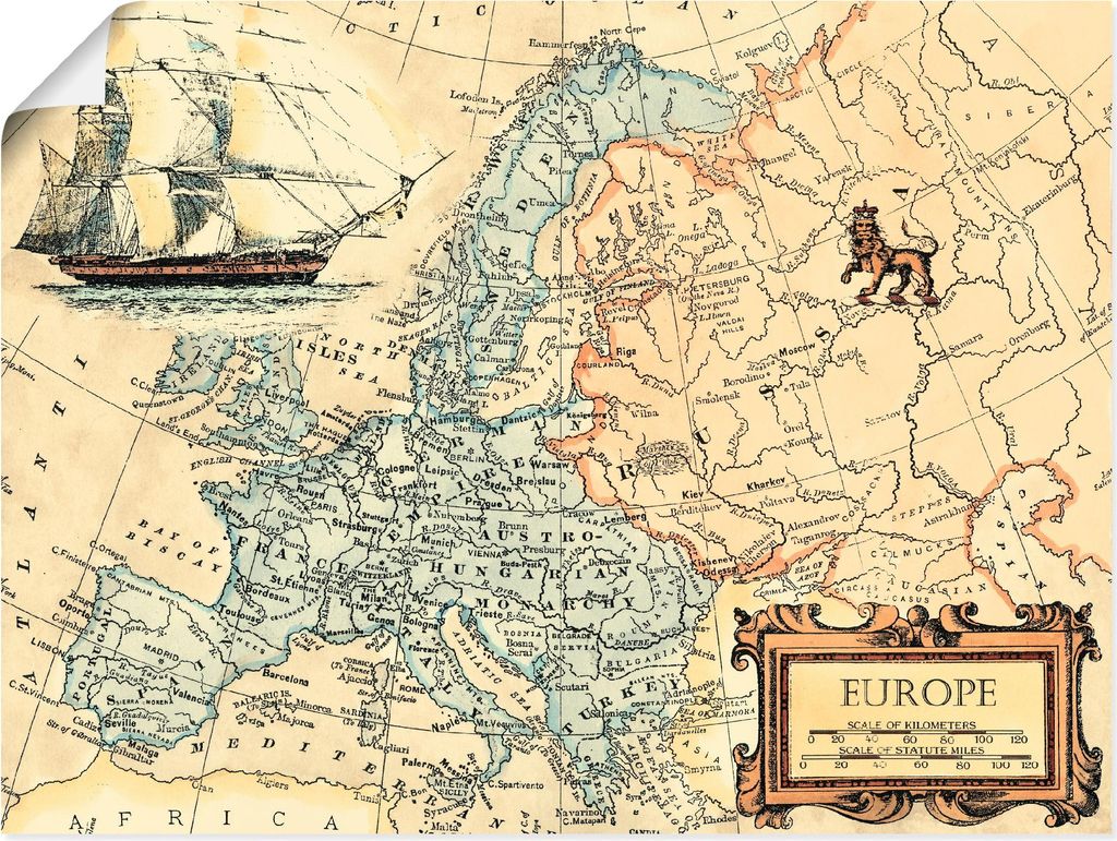 ARTland Poster Europakarte Größe: 60x45 cm