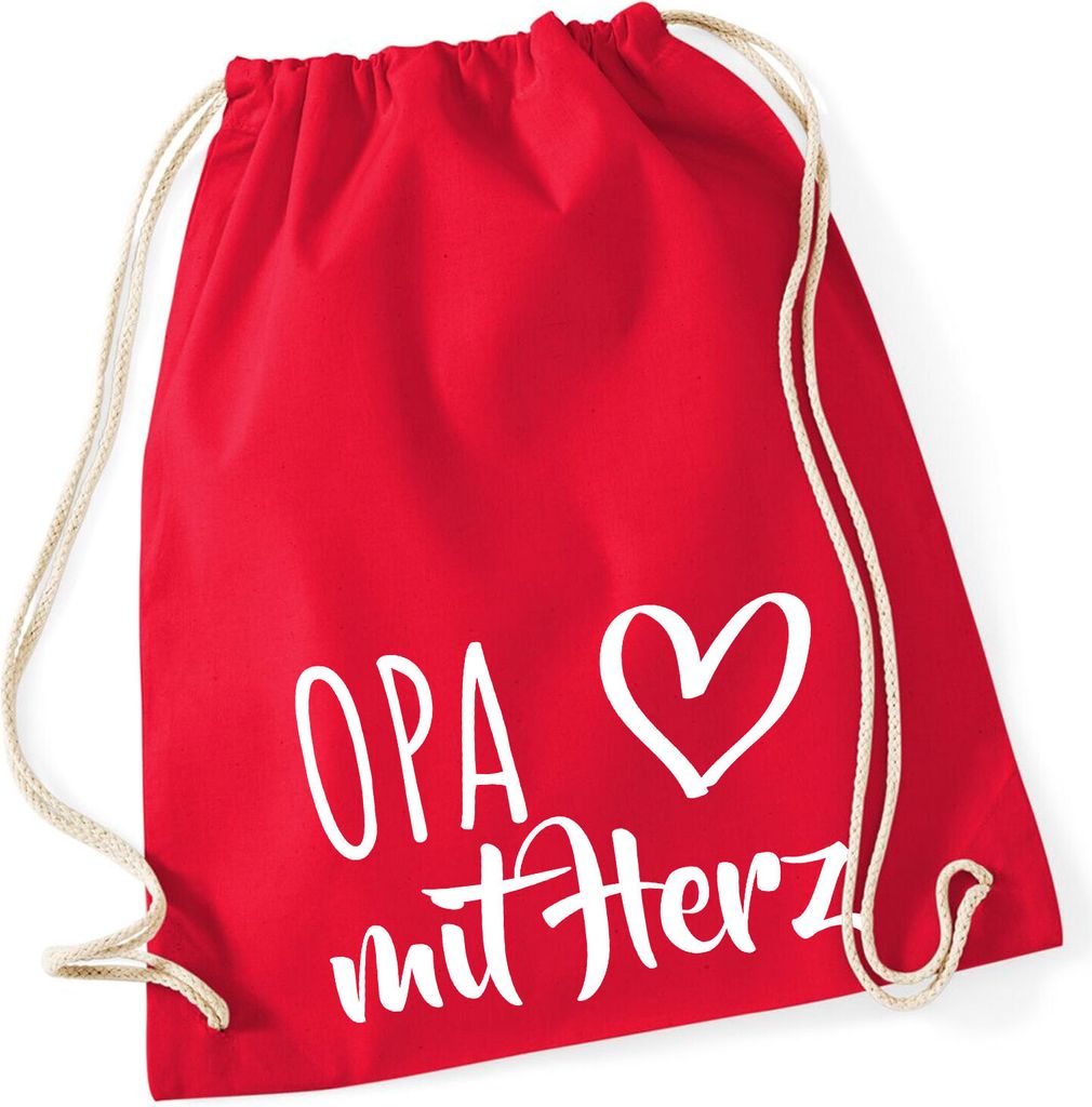 Huuraa Turnbeutel Opa mit Herz 12 Liter Classic Red Baumwolle Rucksack Geschenkidee