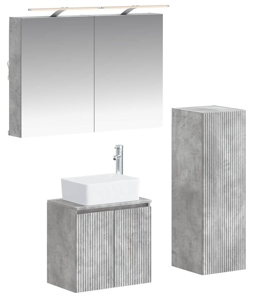 vidaXL Badezimmermöbel-Set 4 pcs Betongrau Ingenieurholz und Glas