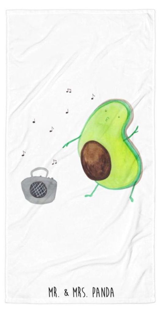 Mr. & Mrs. Panda Strandtuch Avocado Tanzen - Weiß - Geschenk, Musik, Badehandtuch, Duschtuch, Party, Fröhlich, Großes, Reisehandtuch, Singen, Ha...
