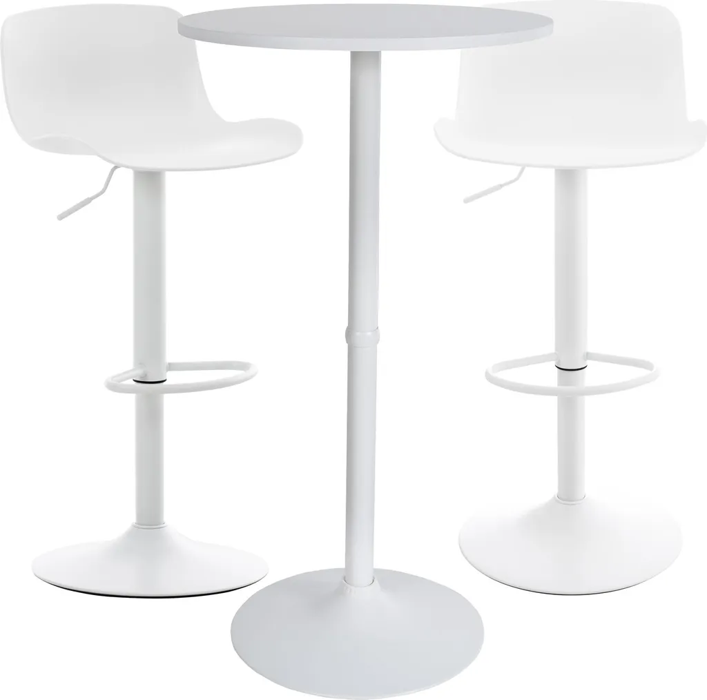 Ensemble bar blanc Medora 2 chaises hautes et table structure robuste