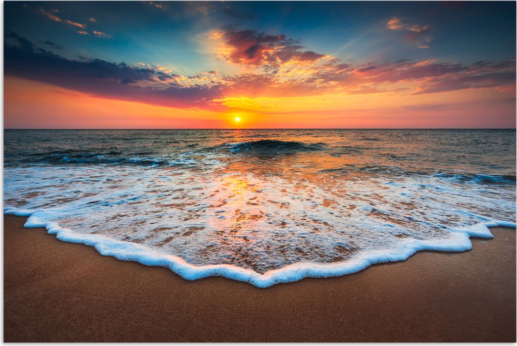 MuchoWow Poster Strand - Meer - Sonnenuntergang 30x20 cm - Plakate - Print