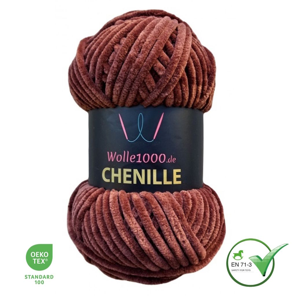 Wolle1000 Chenille - 40 BRAUN - 100g - weiches Chenille Produktbild 