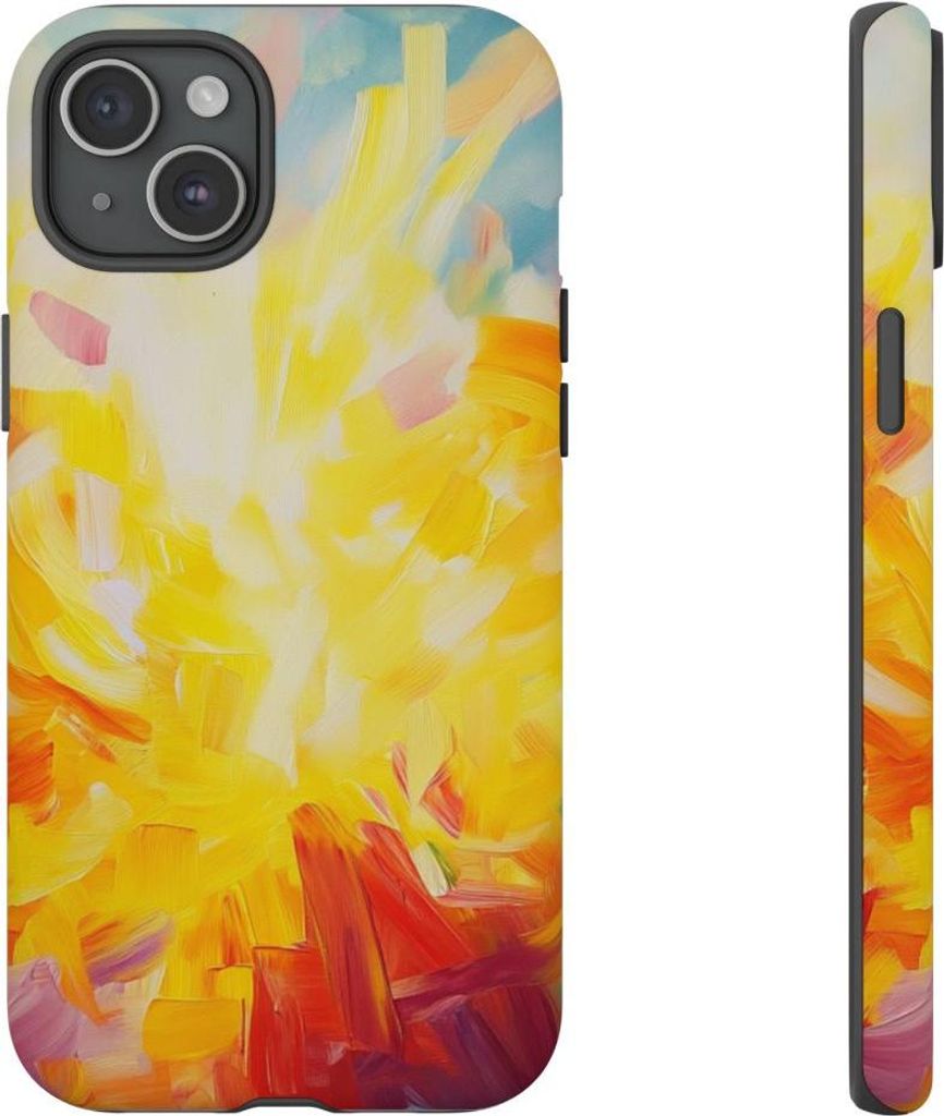 Strahlende Sonnenstrahlen im abstrakten Pinselstrich-Design – Hülle Kompatibel mit iPhone 15 Plus