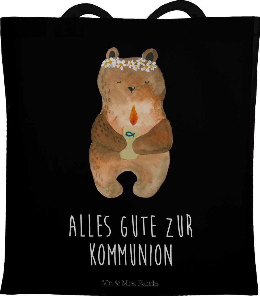 Mr. & Mrs. Panda Jutebeutel Bär Kommunion - Schwarz - Geschenk, Teddy, Laptoptasche, Taufkerze, Katholisch, Schultasche, Einkaufstasche, Tasche, G...
