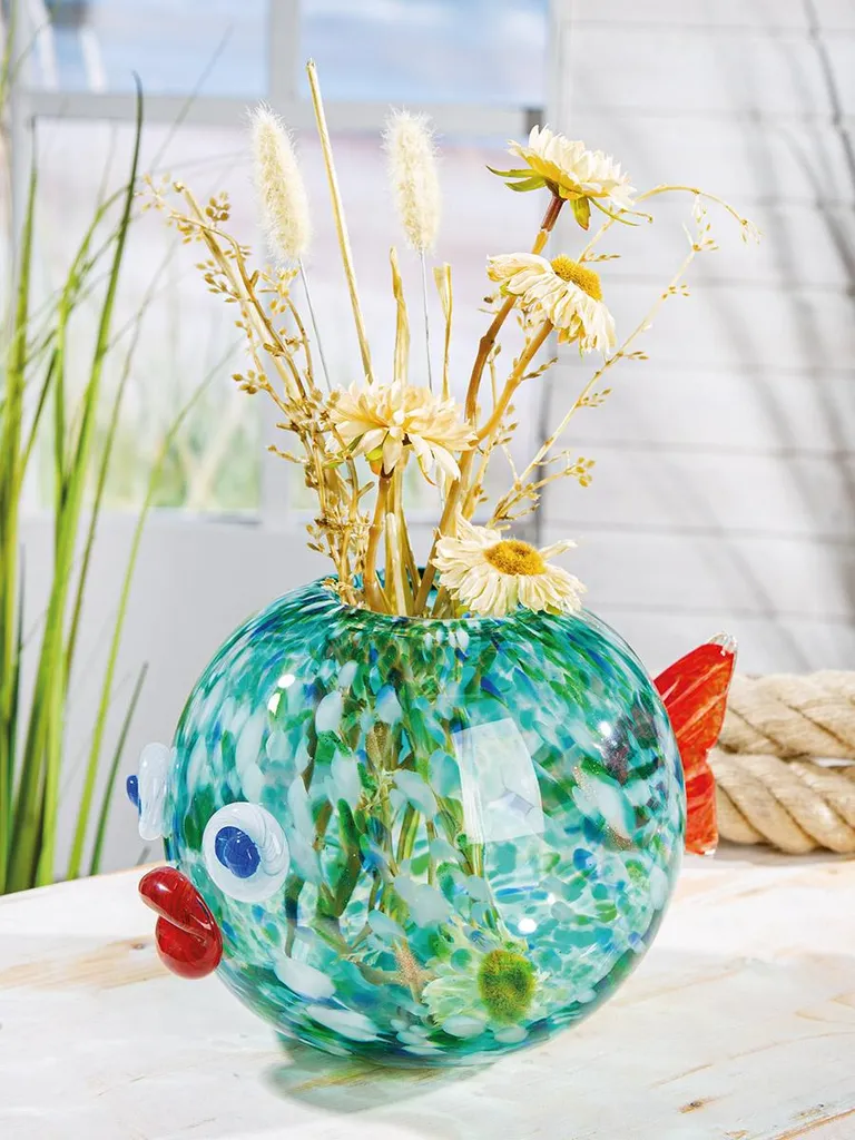 Vase boule Wendy en verre bleu Gilde Art longueur 17 cm - Réf 52673