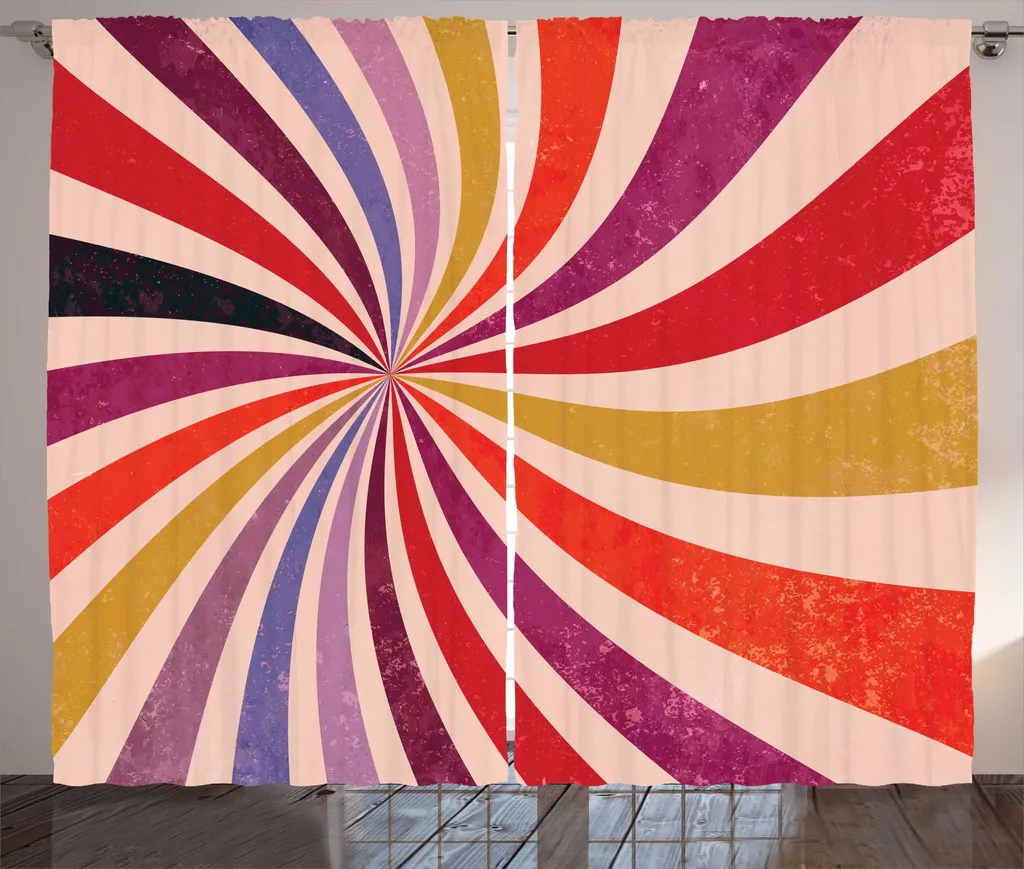 Rideau Multicolore avec Boucles et Crochets Motif Rétro 280 x 225 cm