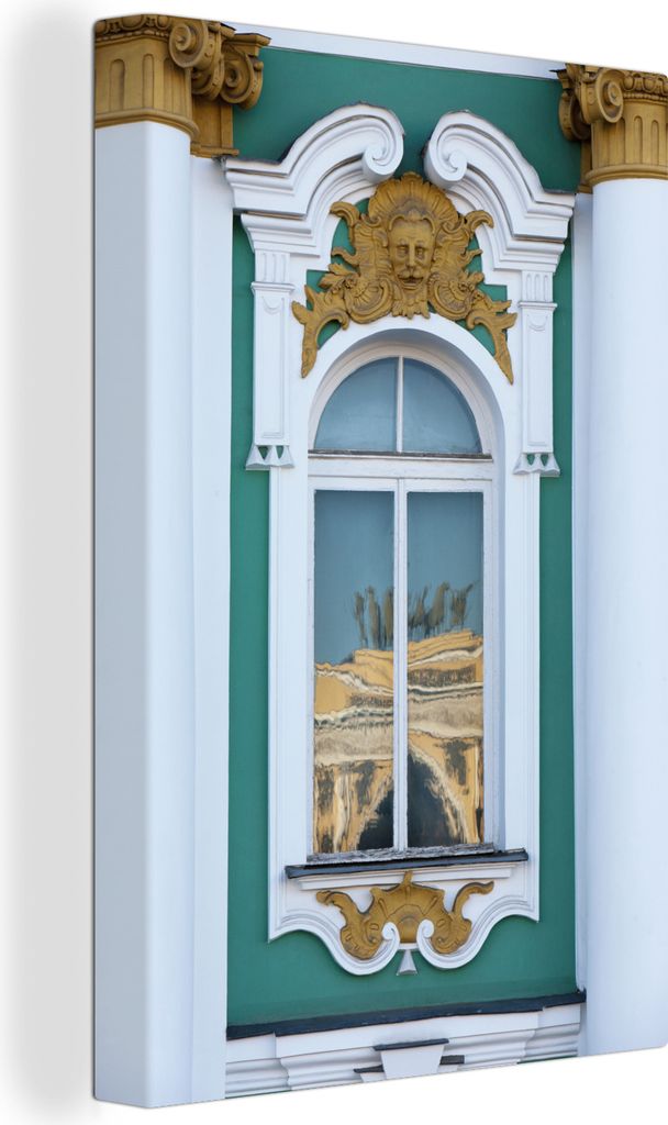 OneMillionCanvasses - Leinwandbilder - 90x140 cm, Winterpalast Sankt Petersburg - Fenster - Grün, Wandbilder Kunstdruck Wanddekoration - Wandsch...